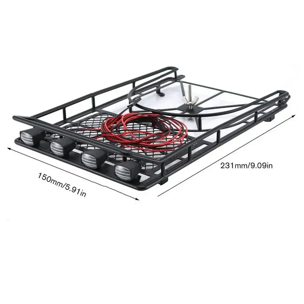 Portapacchi in metallo con luci a LED per 1:10 RC Rock Crawler AXial SCX10 e SCX10 II 90046 D90