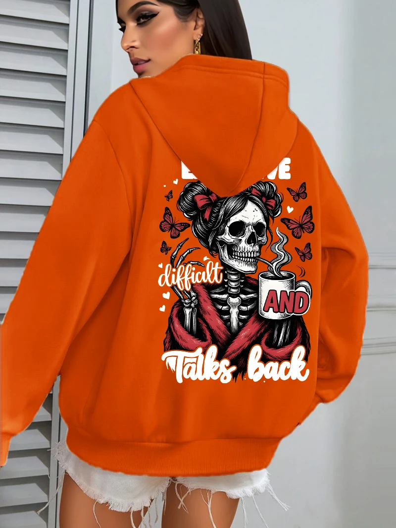 高価なトークバックコーヒーバタフライスカルプリント女性パーカー秋パーカーカジュアルルーズプルオーバージョギングポケットスポーツウェア