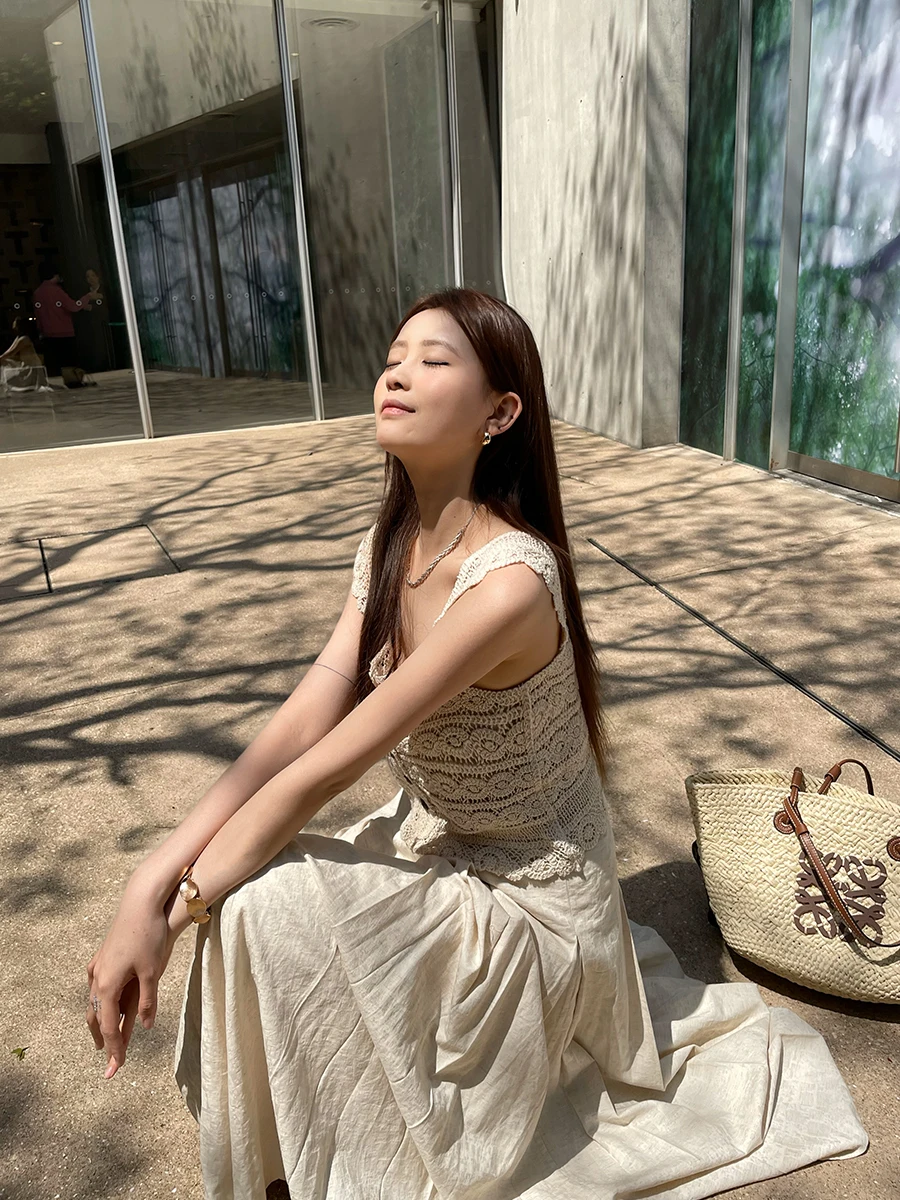 

Укороченный вязаный топ с кружевной отделкой для женщин, с вырезами, универсальный, на бретельках, для повседневной носки