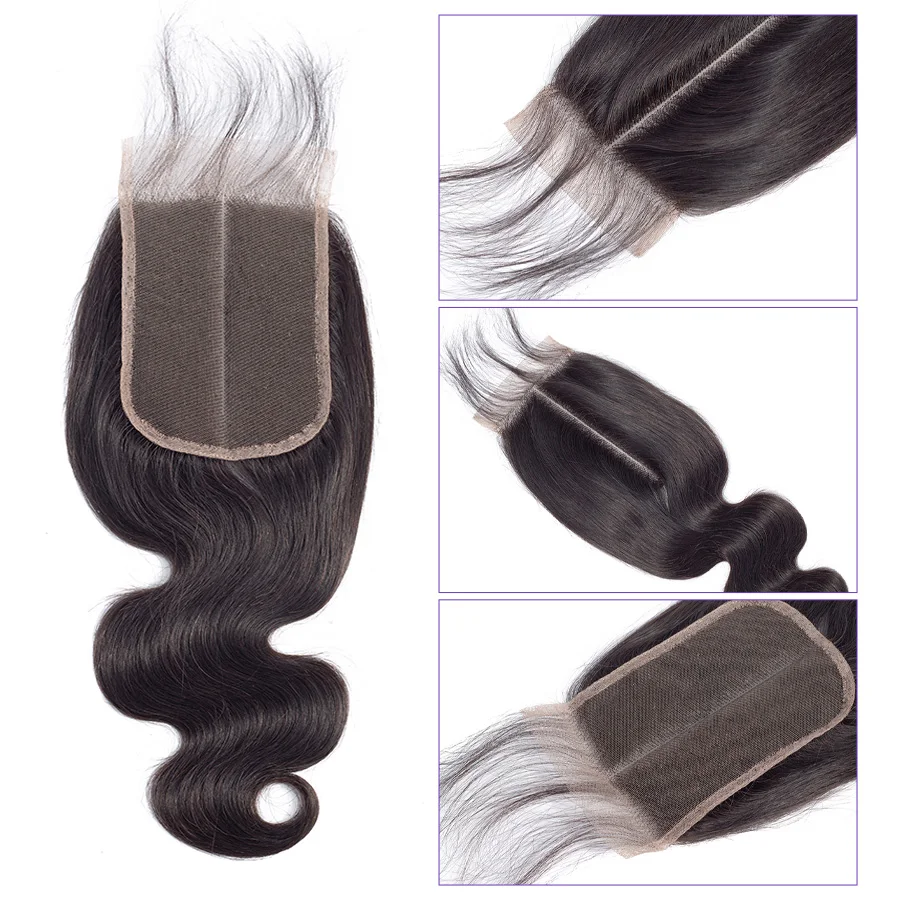 2x6 Lace Closure Hand-Tied Brazilian 100% Virgin Human Hair Closure Body Wave Hair HD Transparent Swiss Lace Remy Hair Deep Part