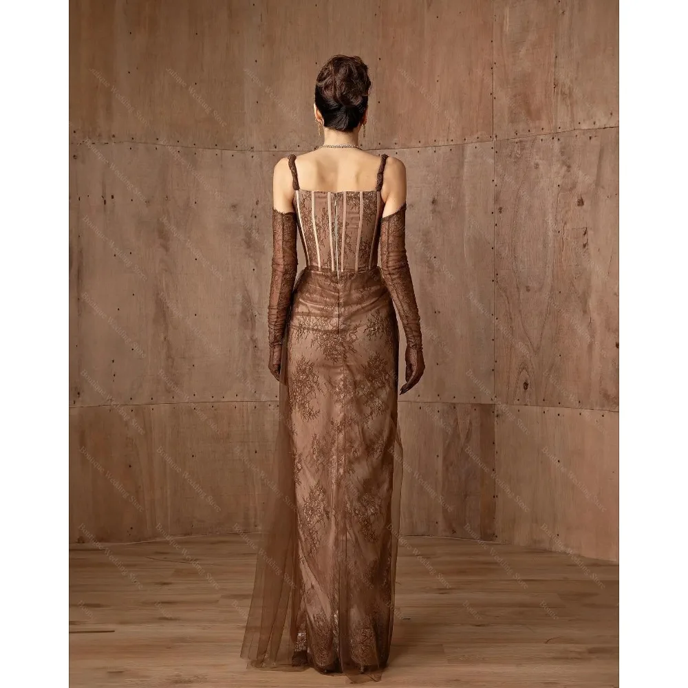 Robe de soirée Chic en dentelle, bretelles Spaghetti élégantes, col carré, avec des Appliques, longueur au sol, robes de bal droites