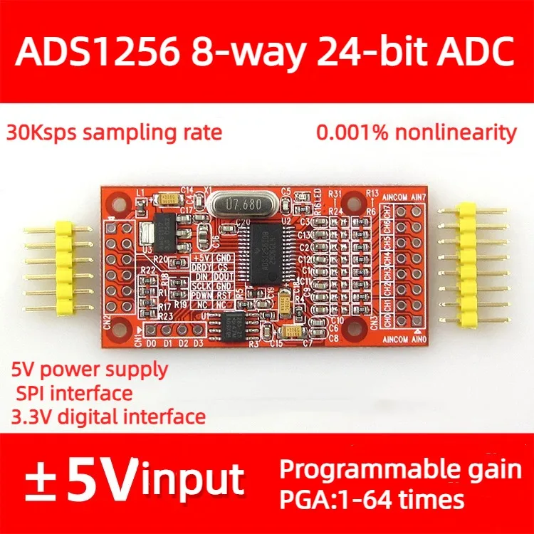 

ADS1256 8-channel 24-bit ADC Data Acquisition Module Gain Programmable SPI Interface Single 5V Power Supply