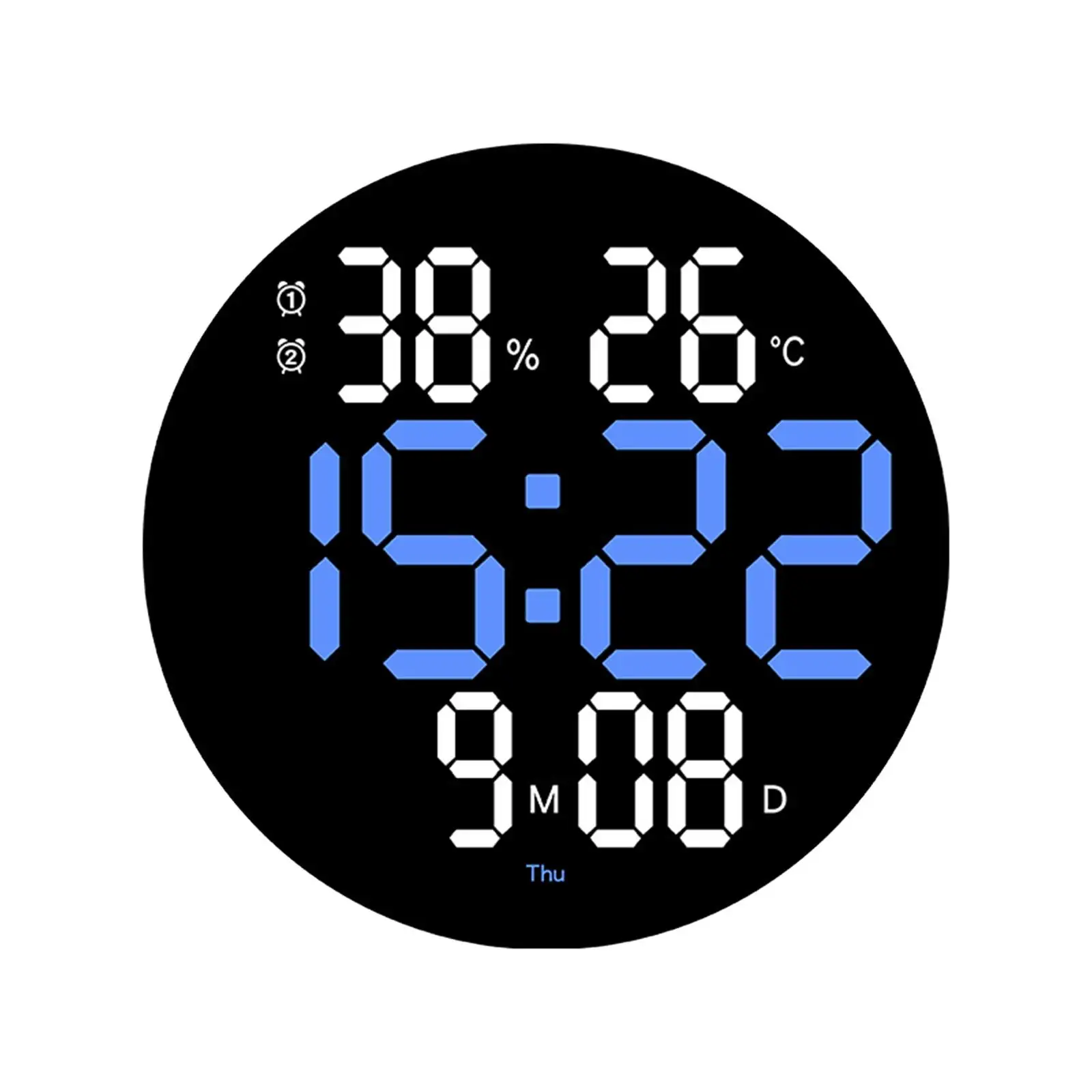Digital Clock LED Large Screen Round Wall Clock Multifunctional Electronic Calendar for Home Office Decor