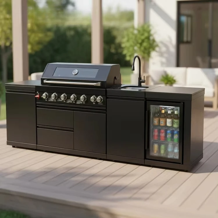 Custom Modular Outdoor BBQ Kitchen Set Hot Sale Black Propane Natural Gas Grill Suitable for Balcony Patio Daily Use
