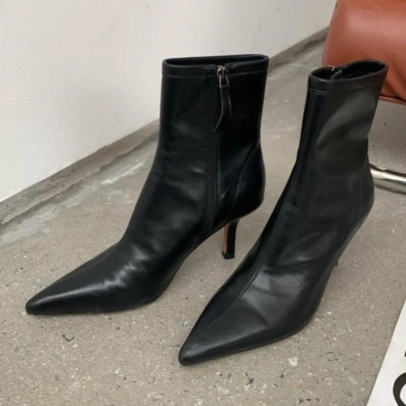 

Winter High Heels Pointed Toe Women Short Boots Designer Elegant Shoes 2025 Fashion New Chelsea Ankle Boots Dress Pumps Zapatos
