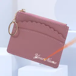 New Women Card Wallets Free Name Engraving Mini Short Card Holder Female Purses Small Slim Zipper Coin Pocket Wallet For Girls