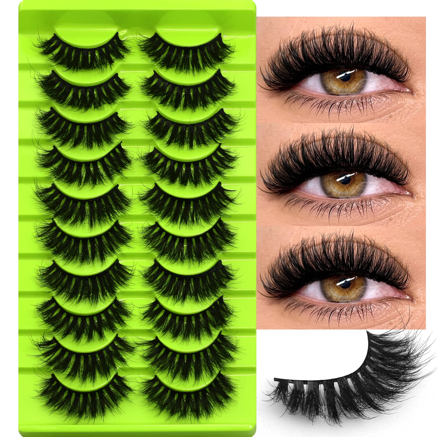 Lasvirey Pestanas fofas, pestanas grossas estilo olho de gato, pestanas postiças 8D fofas e volumosas dramáticas, pestanas postiças macias e encaracoladas, extensão de pestanas de vison falso, maquilhagem