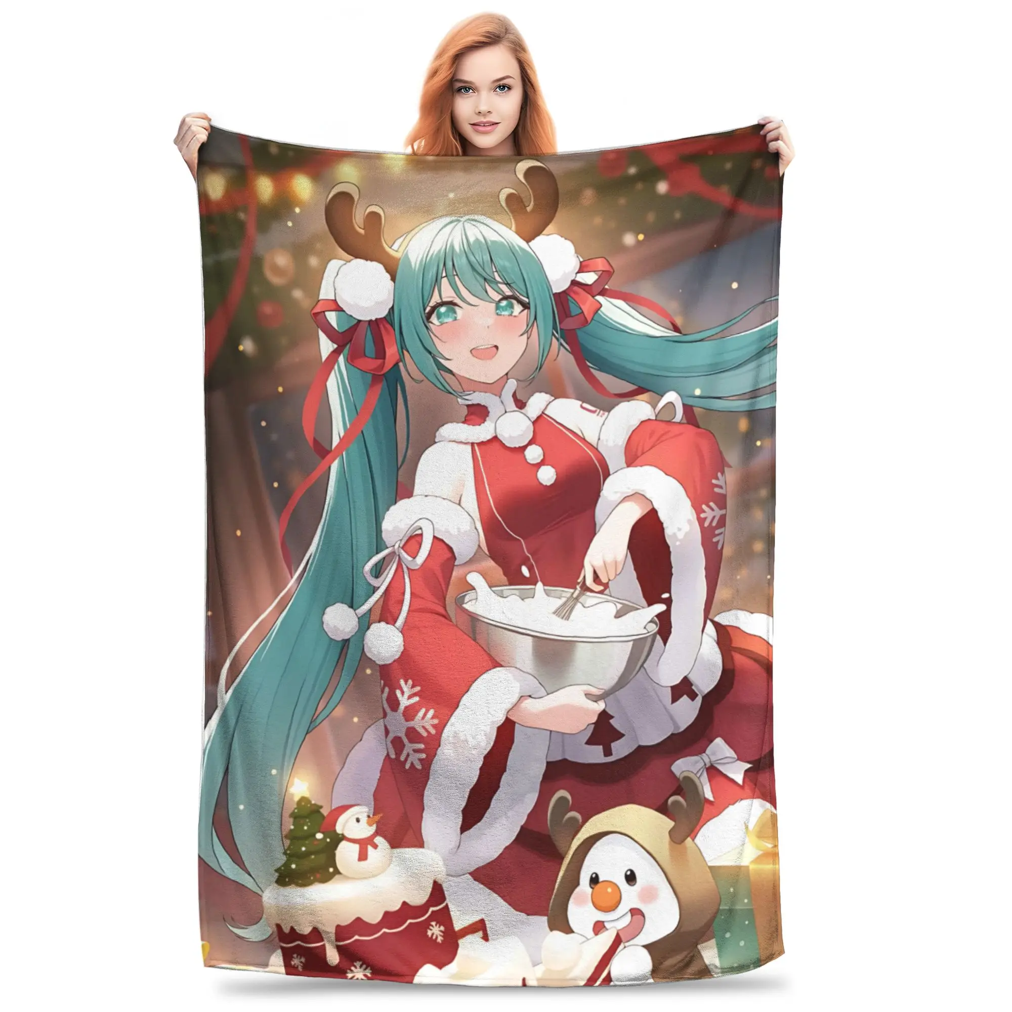 1PC home Cutecore Room Decor Christmas Exclusive  Hatsune Miku Blanket Throw Blanket  Novelty Warm Blanket All Season