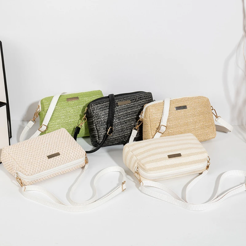

Solid Color Bag Women Woven Shoulder Bag Messenger Bag Fashion Straw Beach Bag Purses and Handbags Bolsa De Paja Drop Shipping