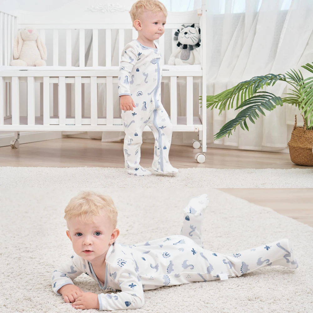 Newborn Footed Pajamas Zipper Girl and Boy Romper Long Sleeve Jumpsuit Cotton Solid White Fashion 0-12 Months Baby Clothes