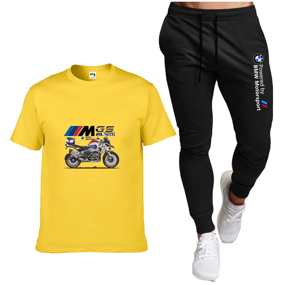 2025 men's casual fashion racing suit, BMW brand logo motorcycle motorcycle suit, running sportswear, T-shirt and pants