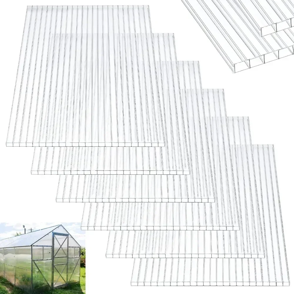 Long - lasting For 12 Pack Polycarbonate Greenhouse Panels  Sheets Twin-Wall Roof  Waterproof UV Protected Clear Corrugated