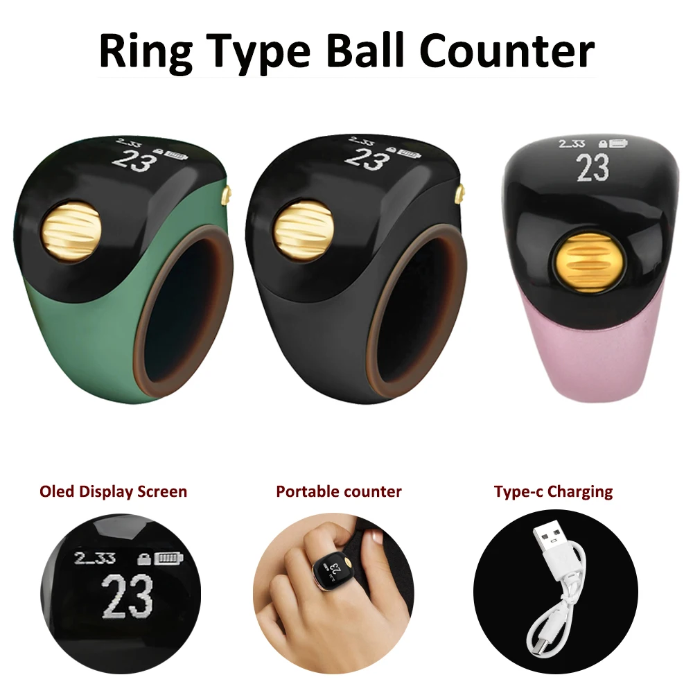Penghitung rol Digital bola tipe cincin, penghitung mundur 18/20/22mm dapat disesuaikan tipe-c pengisian daya sentuh pintar untuk menghitung diri