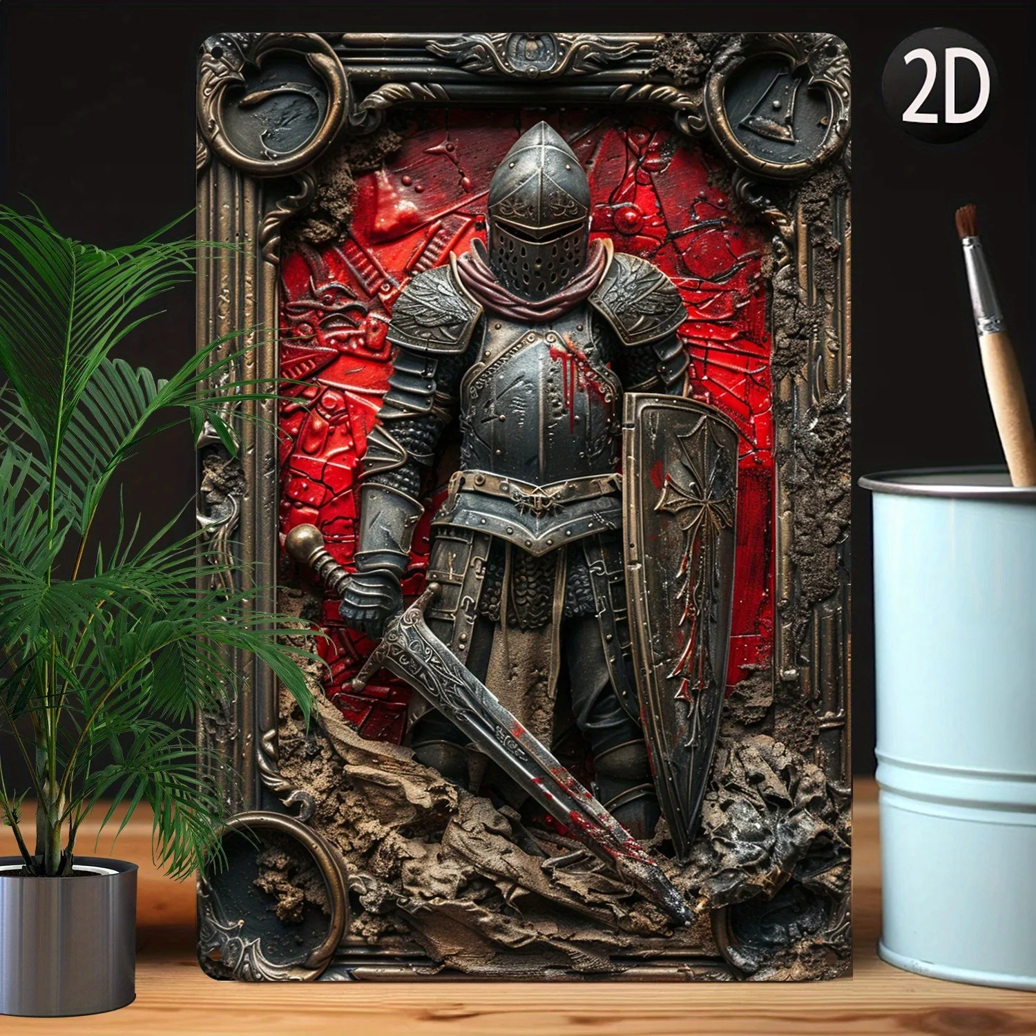 1Pc Vintage Metal European Medieval Knight Wall Art Plaque Sign Perfect for Caf Man Cave Bar Home Room Club Bedroom Garage Decor