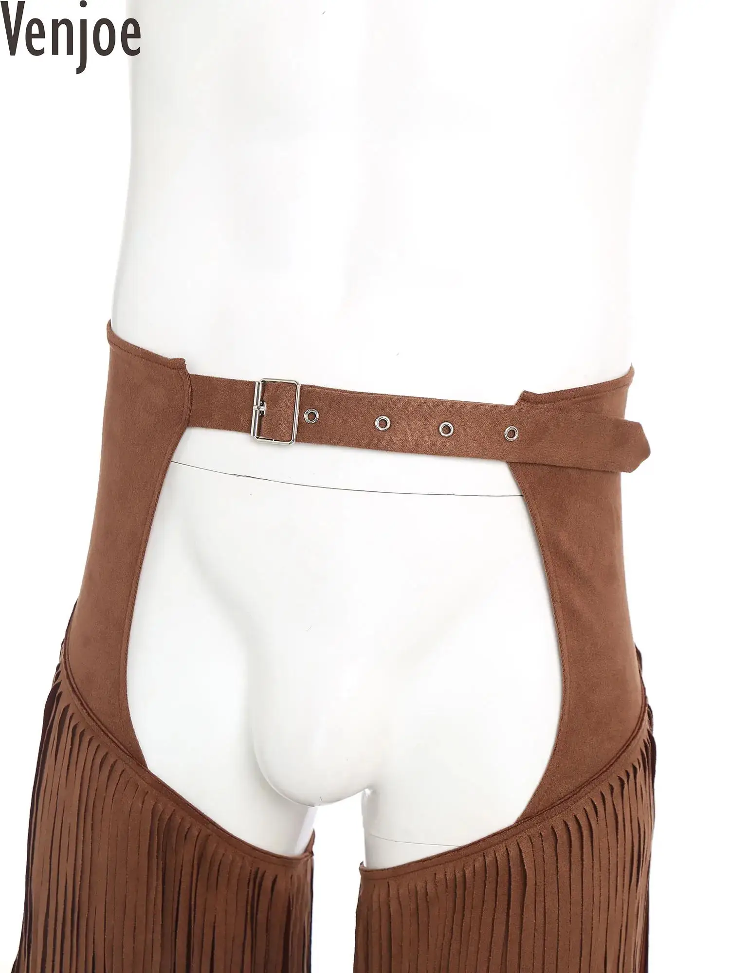 Men Western Cowboy Cosplay Costumes Open Crotch Pants Layered Fringe Buttless Style Motorcycle Pants for Raves Parties