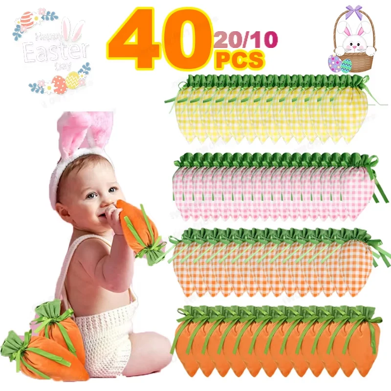 

2025 новый дизайн, пасхальные сумки с морковью, персонализированная клетчатая сумка на шнурке, мешок в клетку, кролик, пасхальная сумка для подарков, пасхальная корзина