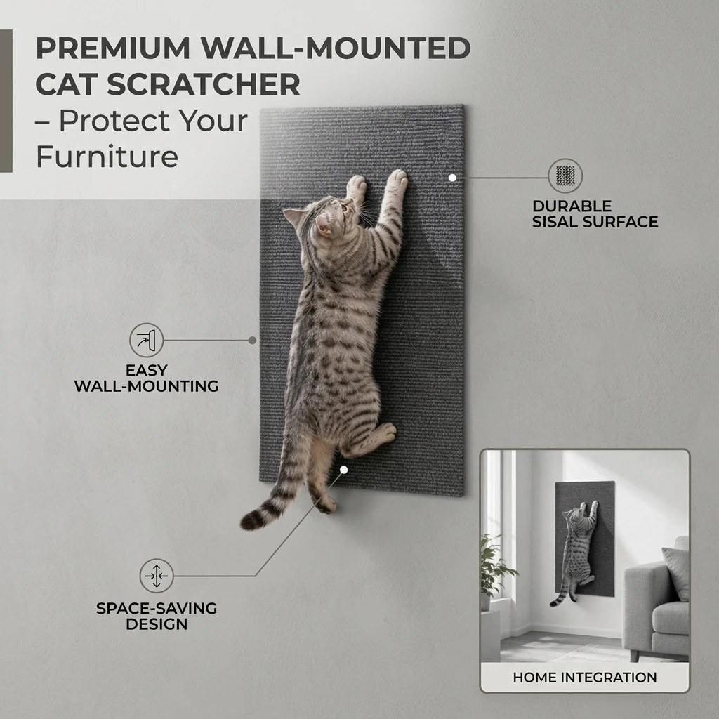 Self-Adhesive Cat Scratching Mat Wall Mounted Trimmable Felt Scratcher Pad for Sofa Corner Furniture Protector No Tools Needed