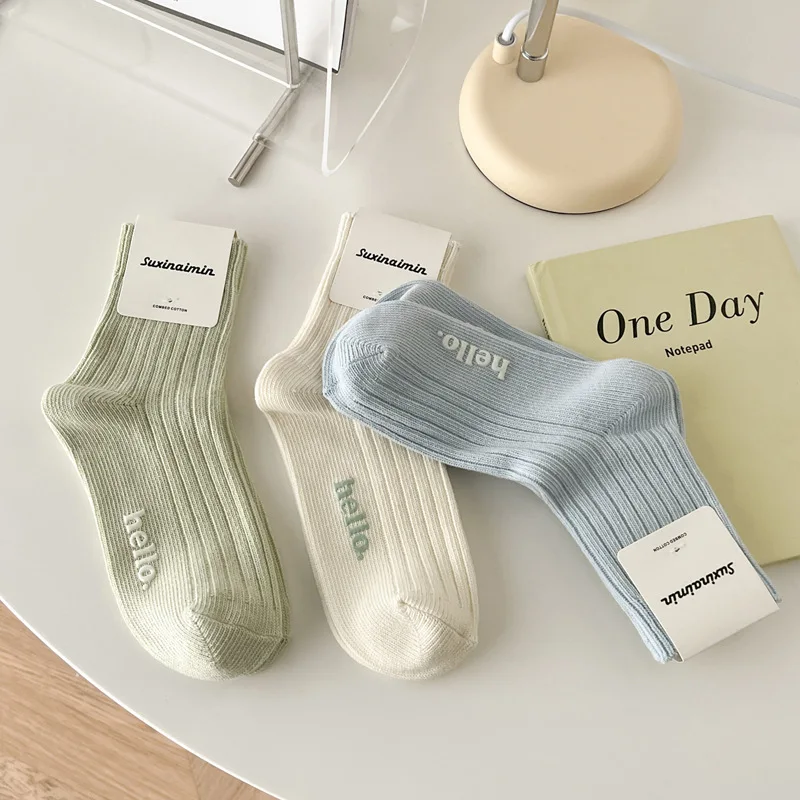CHAOZHU Korea Japanese Hot Stamping Hello Printing Toe Rib Cotton Women Casual Spring Summer 2023 New Socks
