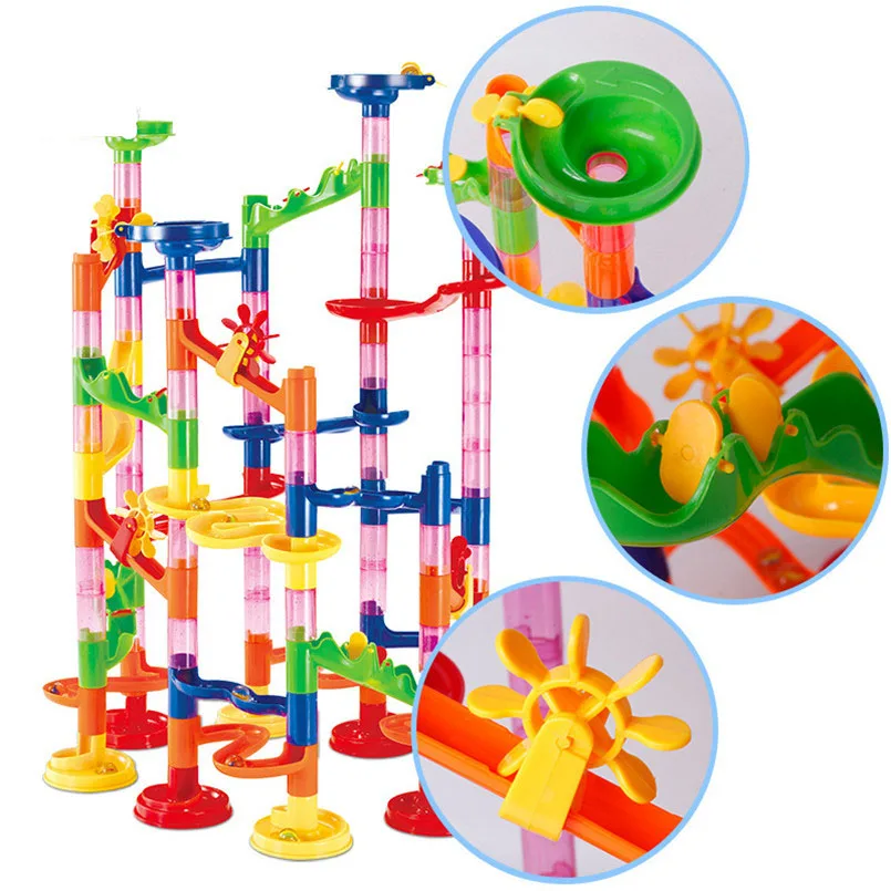 29/80/105Pcs Marble Run Race Track Building Blocks Kids 3D Maze Ball Roll Toy DIY Marble Run Race Coaster Set Christmas Gifts