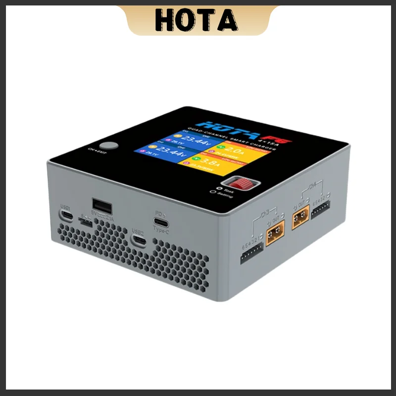 HOTA F6 QUAD-CHANNEL SMART Charger DC1000W 4*15A for Lipo LiIon NiMH Lipo Battery Balance Charger Discharger with USB 45W Type-C