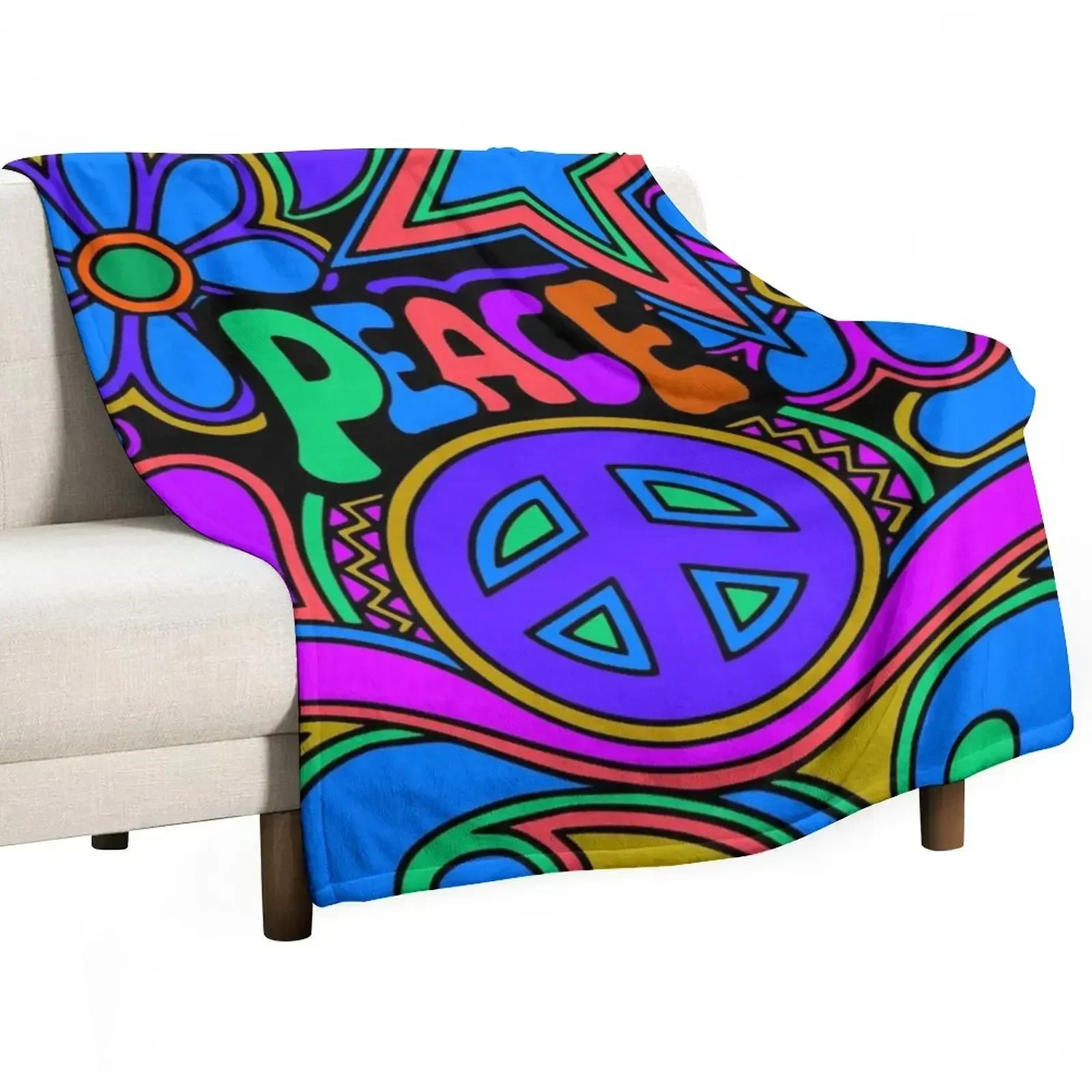 

Peace and Love Flowers and Stars Hippie Design Throw Blanket warm winter Giant Sofa Winter beds Blankets