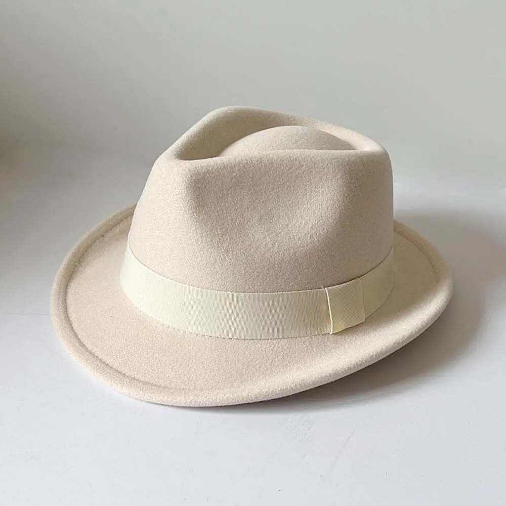 Jazz-Hut, klassischer Fedora-Hut, Vintage-Hut in einfarbiger Ausführung, Trilby-Hut, eleganter Hut aus weichem Wollfilz, für Partys. – Detail 10