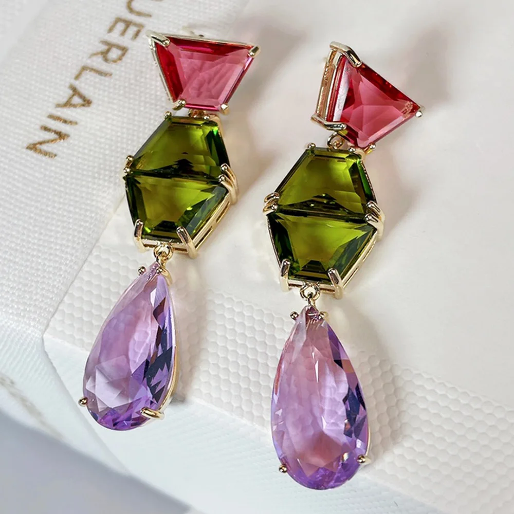 

GODKI Lovely Pink Earrings For Women Wedding Miami Prong Cuban Chain Link Cubic Zirconia CZ Earrings Set Hip Hop Chains