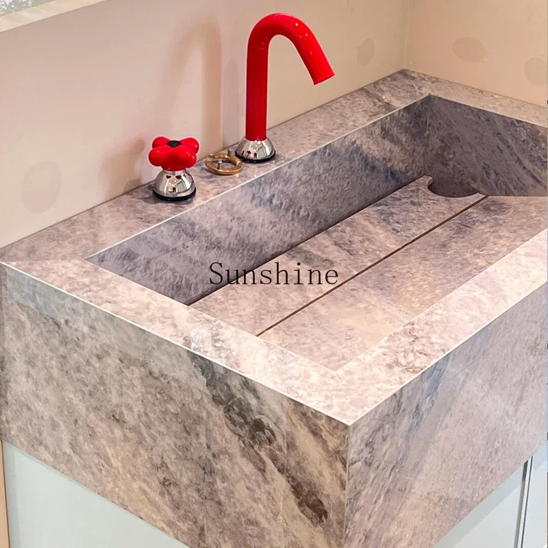 Dopamine bathroom cabinet combination color bathroom rock slab blue crystal integrated basin washbasin  FT