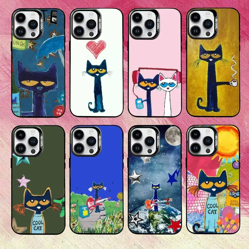 

P-Pete-S C-Cat Cute Pattern Phone Case For iPhone 17,16,15,14,13,12,11 Plus,Pro Max,XS,Colored Silver Plated Inside Cover