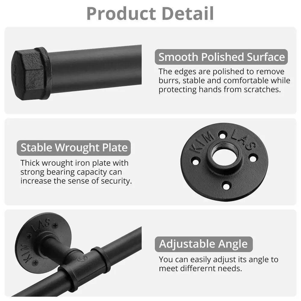 1m Wall-Mount Handrail Stair Railing Outdoor Indoor Steps Staircase Rails Black