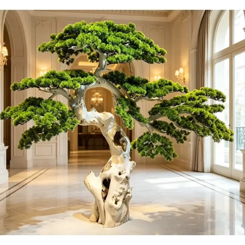 Artificial Chinese Style Welcome Pine Bonsai Tree Fake Greenery Plant for Home Hotel Lobby Landscape Decoration Indoor