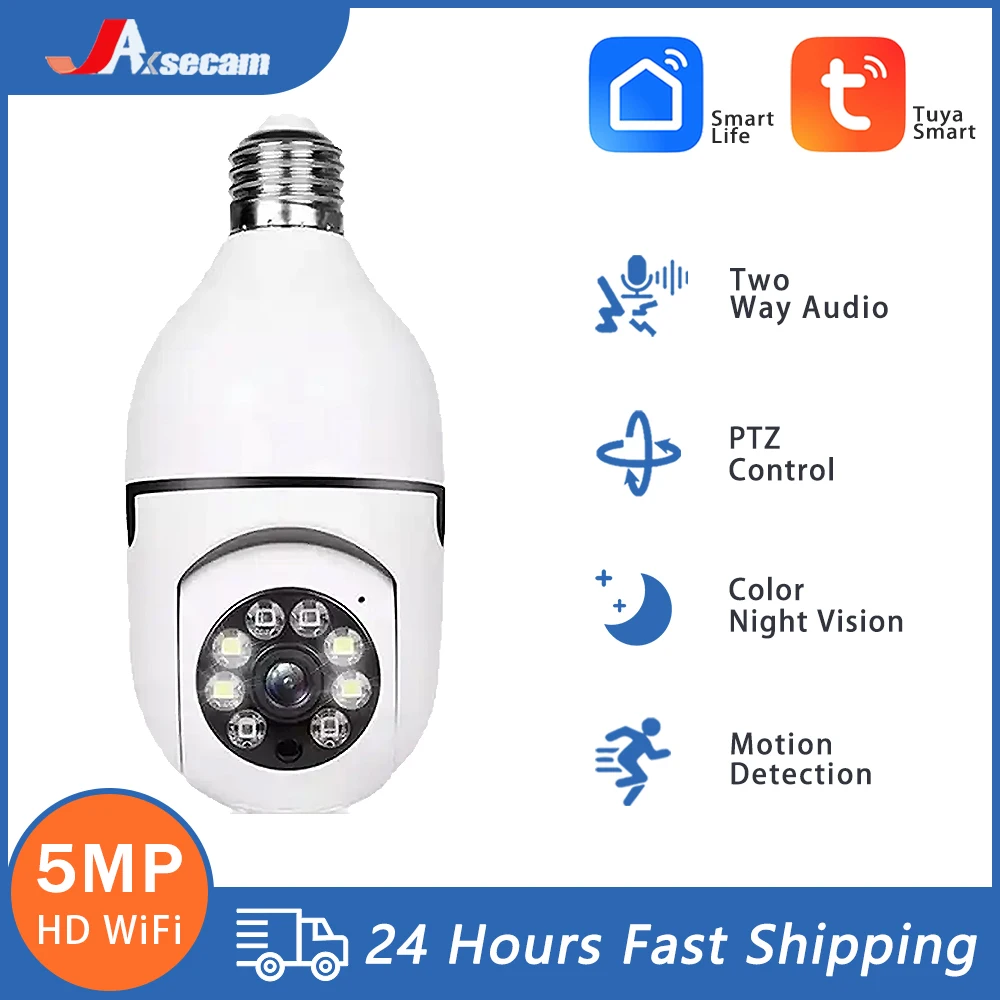 

Смарт-Камера Tuya Smart Life 5 Мп HD E27 лампочка WiFi камера с автослежением двухстороннее аудио цветное ночное видение наружная фотокамера