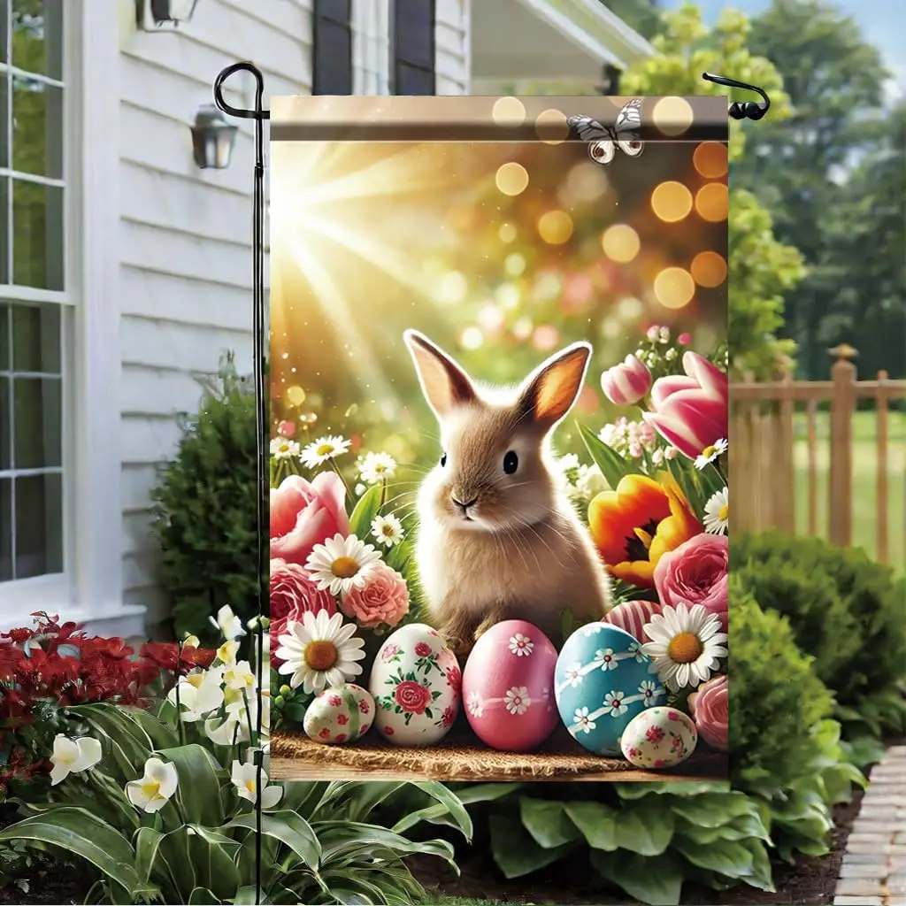 Easter Bunny Garden Flag 12x18 Inch Double Sided Spring Floral Egg Yard Banner Colorful Rabbit Outdoor Porch Lawn House Deco LLG