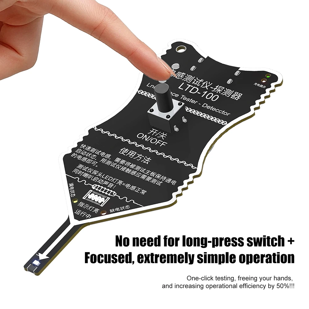 

LTD-100 Тестер индуктивности типа C USB перезаряжаемый детектор катушки материнской платы с синим светом и зуммером для ремонта телефона