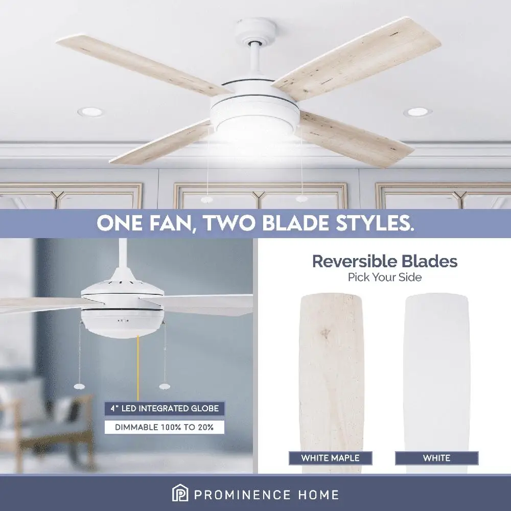 مروحة سقف حديثة مع شفرات قابلة للعكس بإضاءة LED مدمجة وسلاسل سحب وتدفق هواء قابل للتعديل من المتوسطة إلى الكبيرة