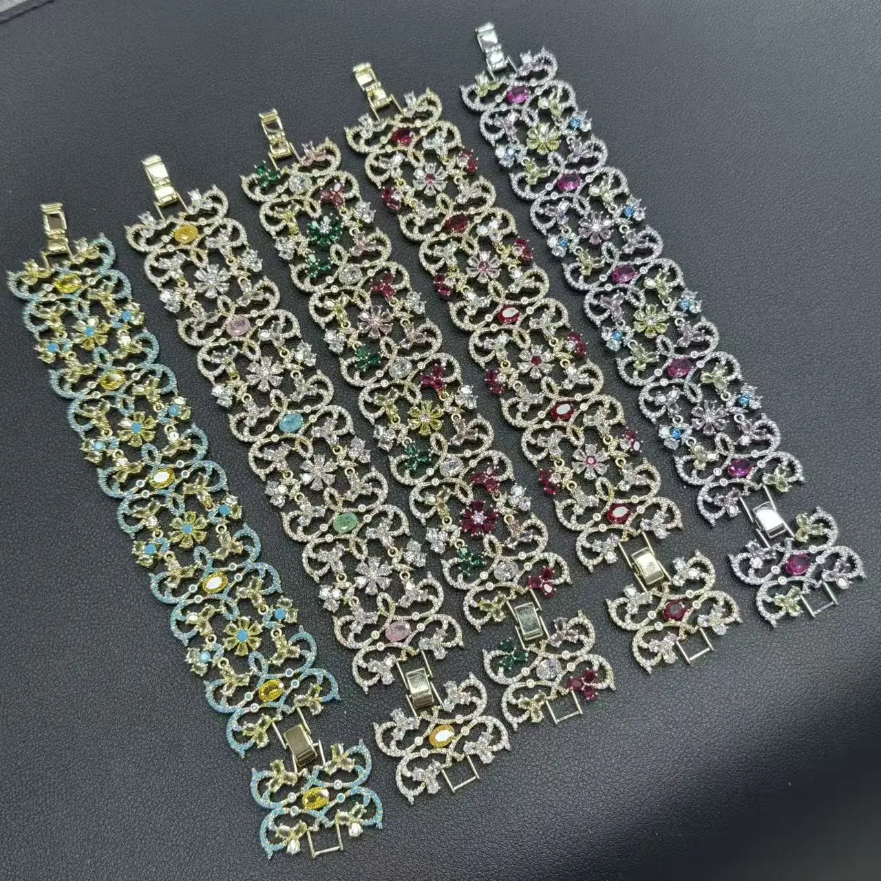 fashion cubic zirconia bracelet for women jewelry wedding party gala event silver gold color multicolor zircons wide bracelet