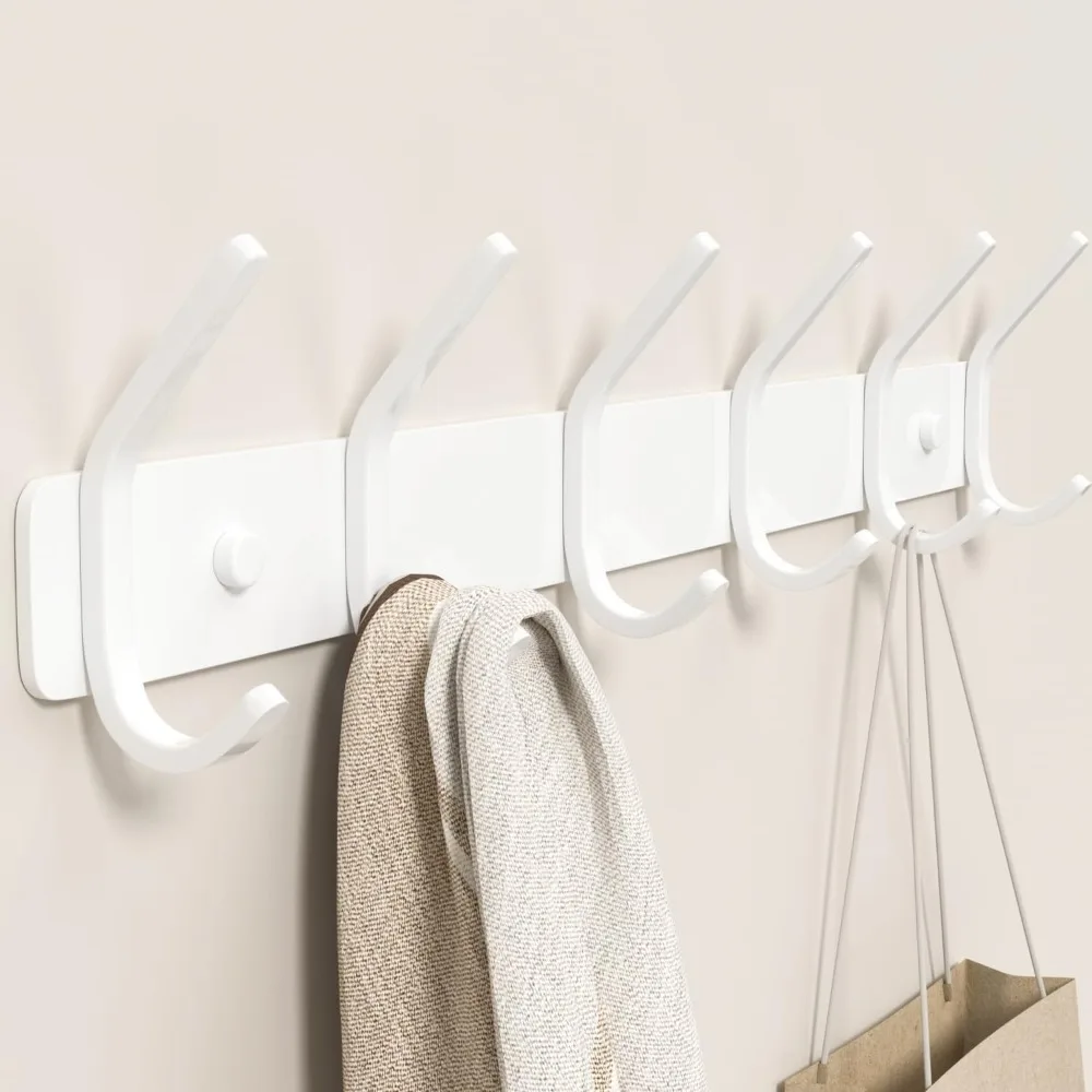 

6-Hook Wall Mount Coat Rack (15 Inch Matte White), Modern Hanger for Coats/Towels/Bags