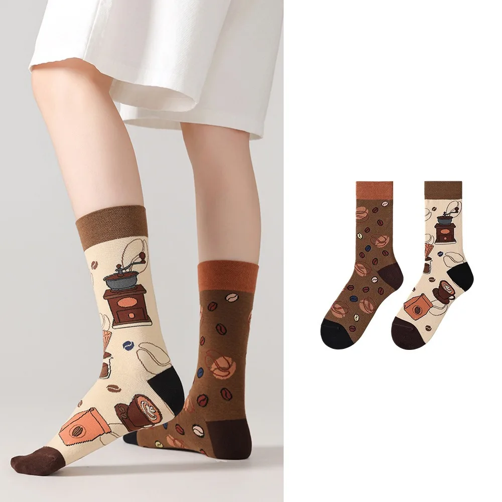 1 pair Healing Capybara Cartoon Mid-Calf Socks Cute Animal Print Trendy Socks Fresh Color-Block Versatile Socks