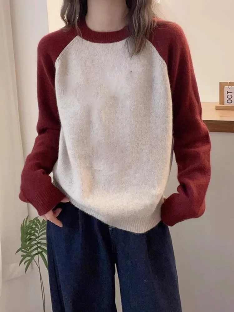 Faionable Color Blo oulder Sve suéter de lana suelto largo Sve Camere Top Casual redondo Ne Commute Sle otoño