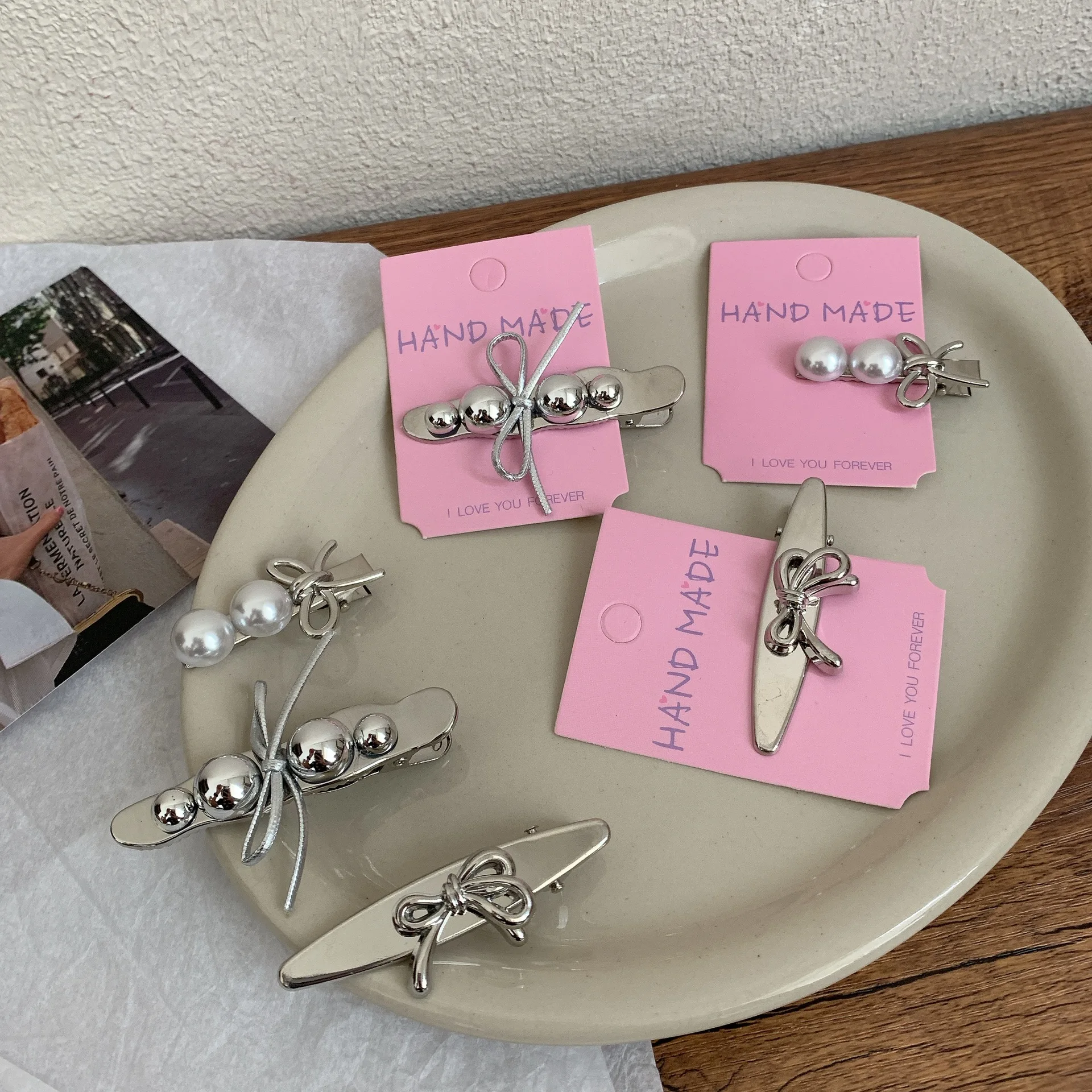 

Silver Metal Bow Hairpin Premium Sense Liquid Hairpin Side Clip Broken Hair Bangs Clip Duckbill Clip Hair Accessories