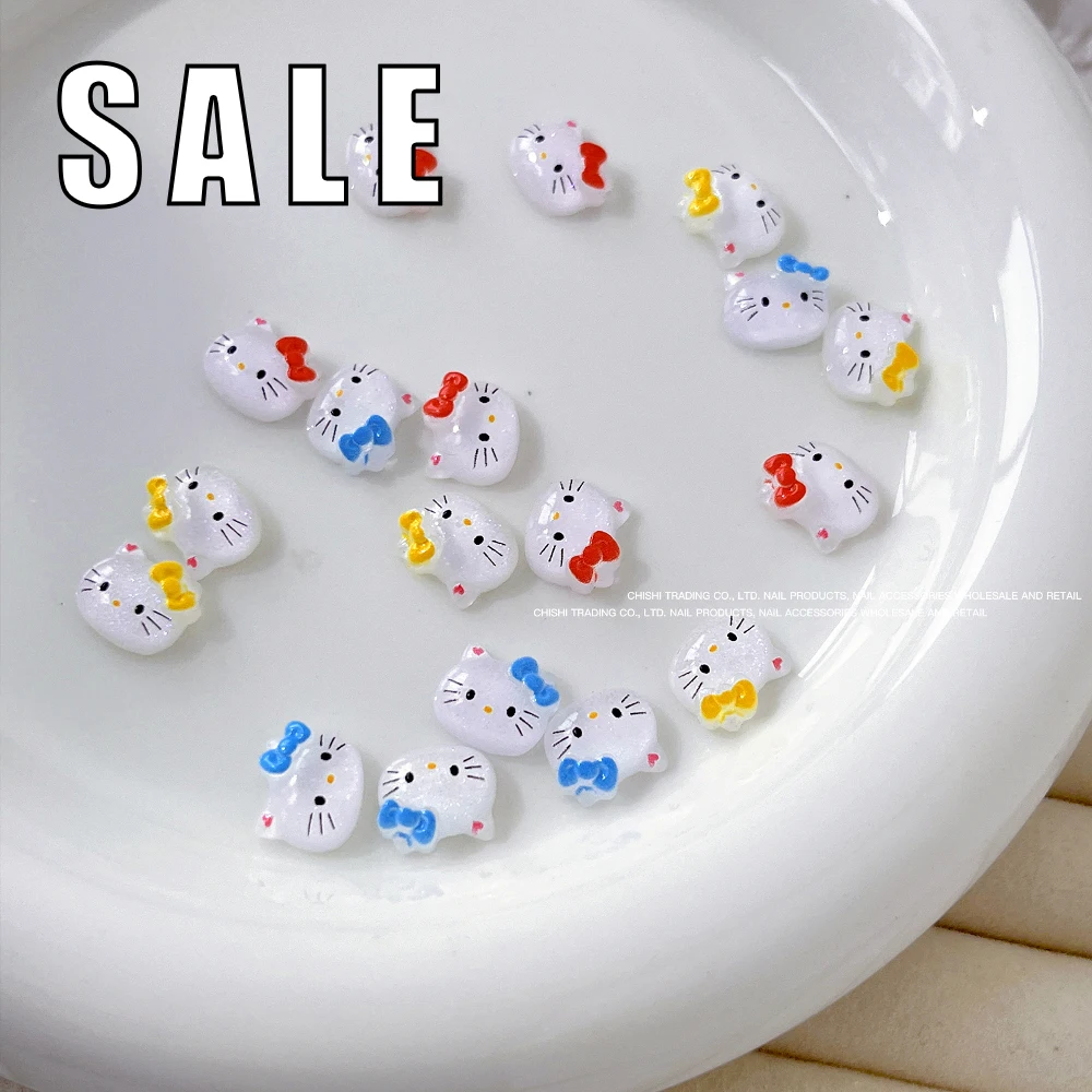 

20Pcs Sales Promotion Sanrio Hello Kitty Nail Art Cartoon Accessories Playful Kawaii Resin Diy Phone Case Hairpin Nail Ornament