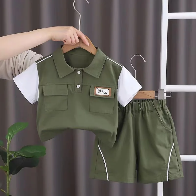 子供用コットンTシャツとショーツセット,幼児服,カジュアルスーツ,子供用トラックスーツ,男の子用ファッション,新品,夏,2個