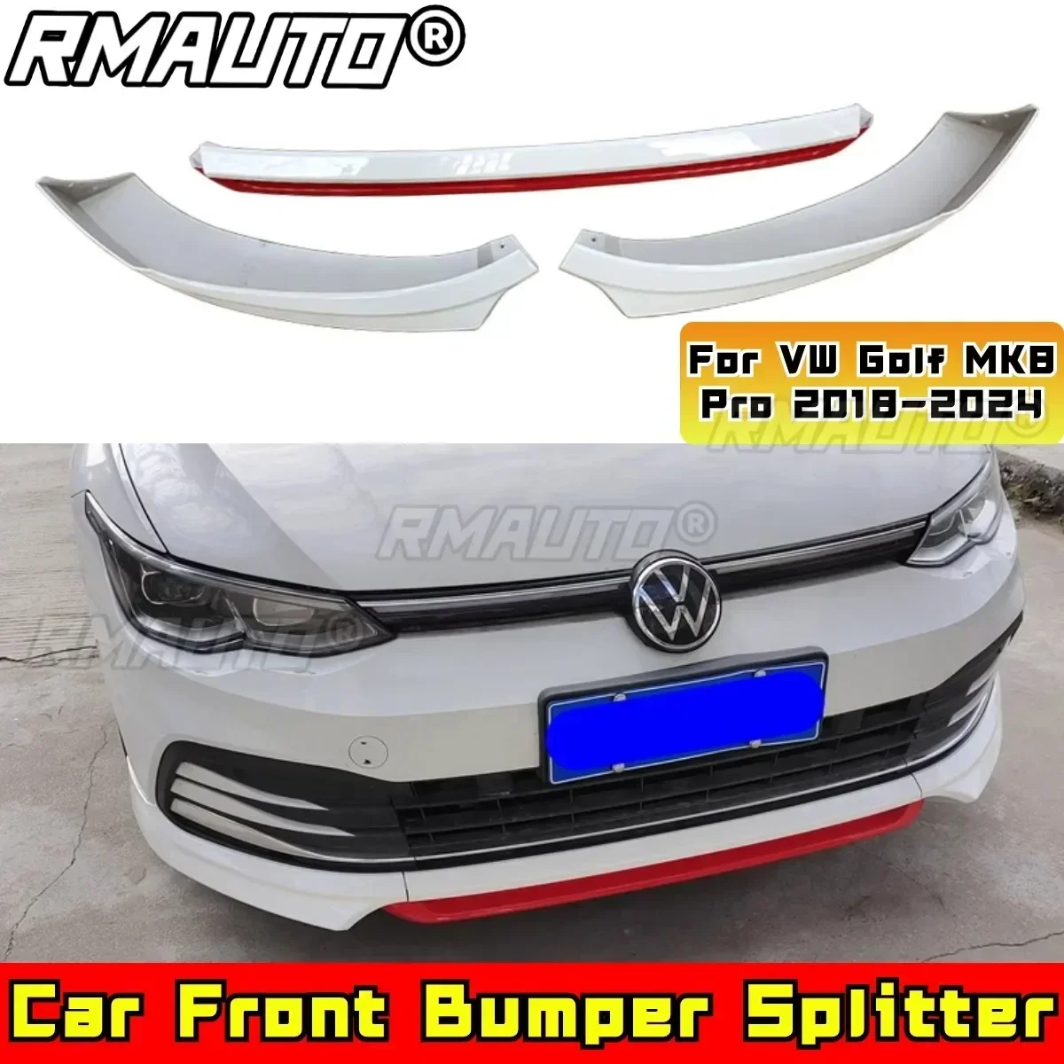 For Golf MK8 Pro Body Kit Front Bumper Lip White-Red ABT Style Bumper Diffuser For VW Golf MK8 Pro 2018-2024 Car Accessories