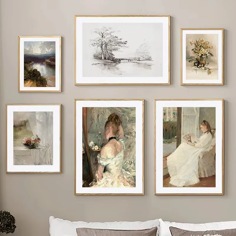 Póster de Retrato Estilo Pintura al Óleo Vintage Francesa, Arte de Pared en Lienzo sin Marco con Diseño Rústico de Molino