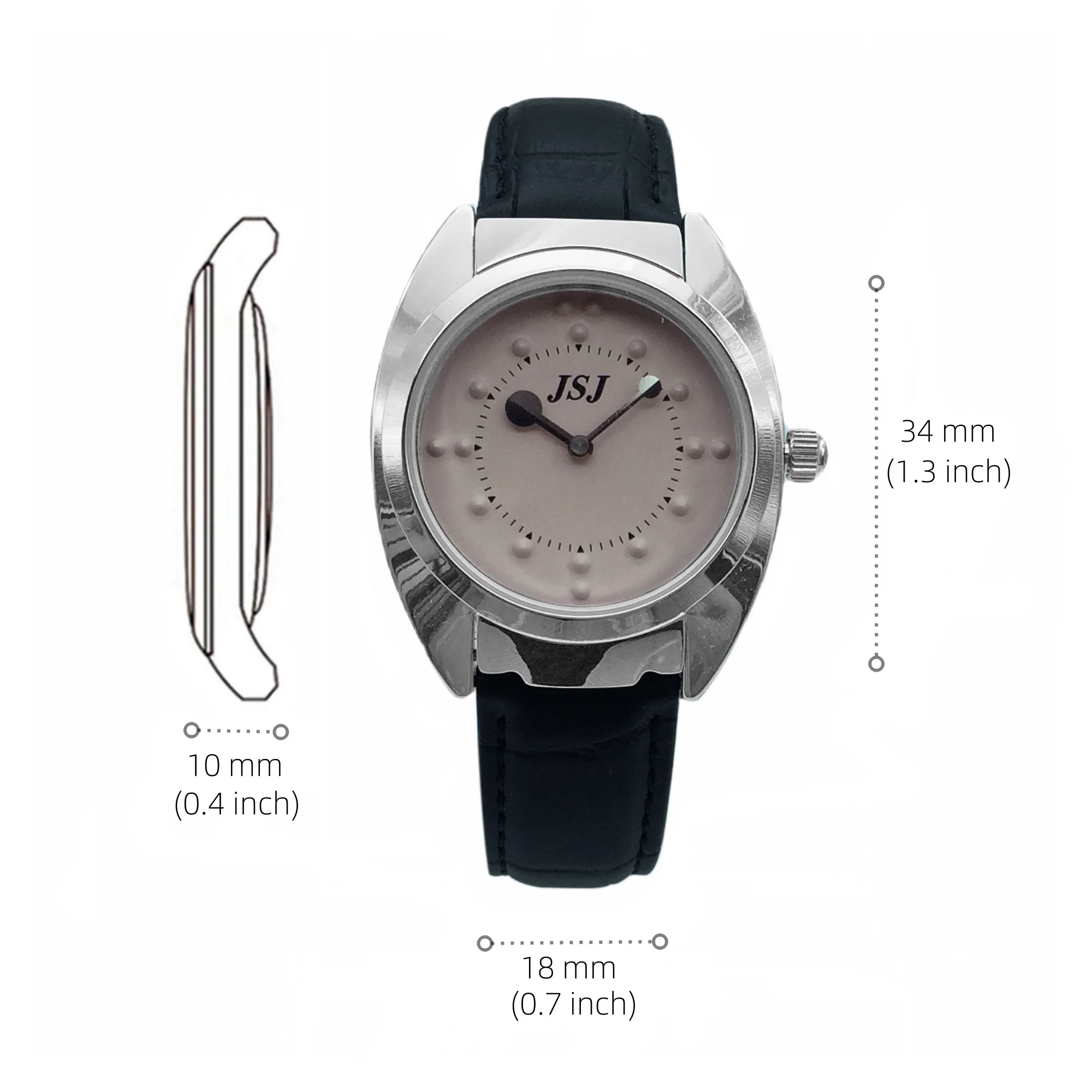 Taktile Uhr für Blinde Menschen mit Lederband, Rosa Zifferblatt