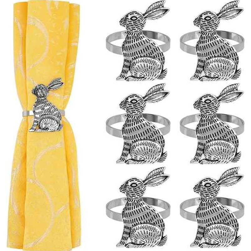 부활절 토끼 냅킨 반지 홀더, 금속 테이블 장식, 부활절 파티, 연회, 저녁 식사, 12 개