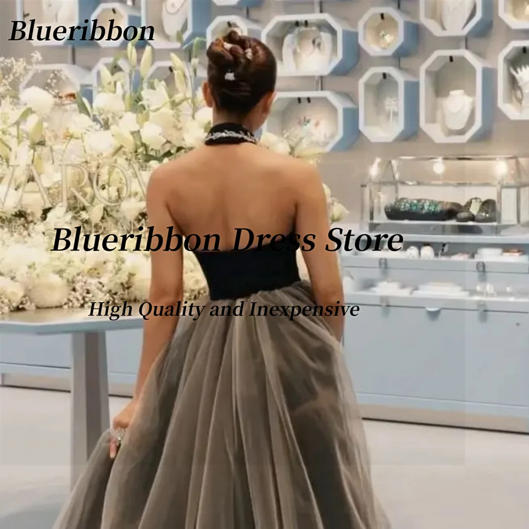 Blueribbon Bespoke Prom Dresses Halter Neck Sleeveless Vestidos Des Fiesta Sexy Back Evening Party Gowns (Without Necklace)