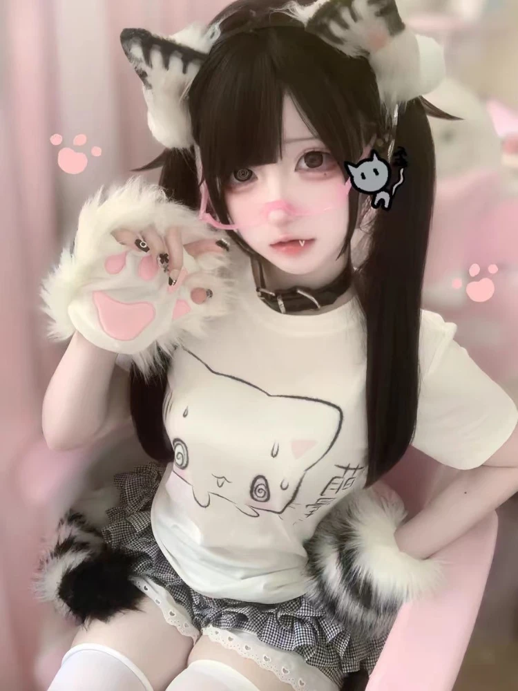 

Japanese Sweet Cute Oversized Tops Women Casual Fashion Short Sleeve O-neck Tees Summer Y2k Harajuku Anime Print T-shirts New