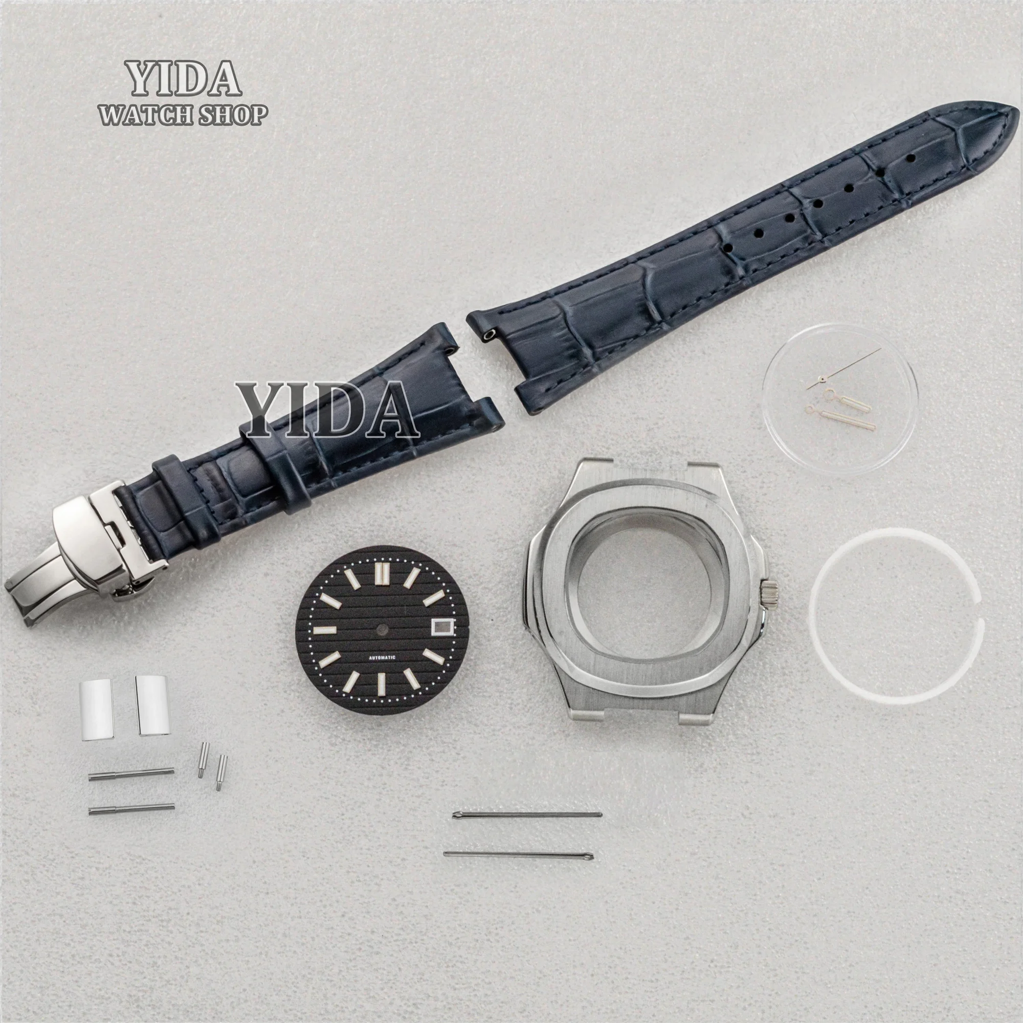 

NH35 Case for Nautilus Sapphire Glass Waterproof Watch Case Genuine Leather Strap Dial Hands NH35 NH36 Movement 41mm Mens Case