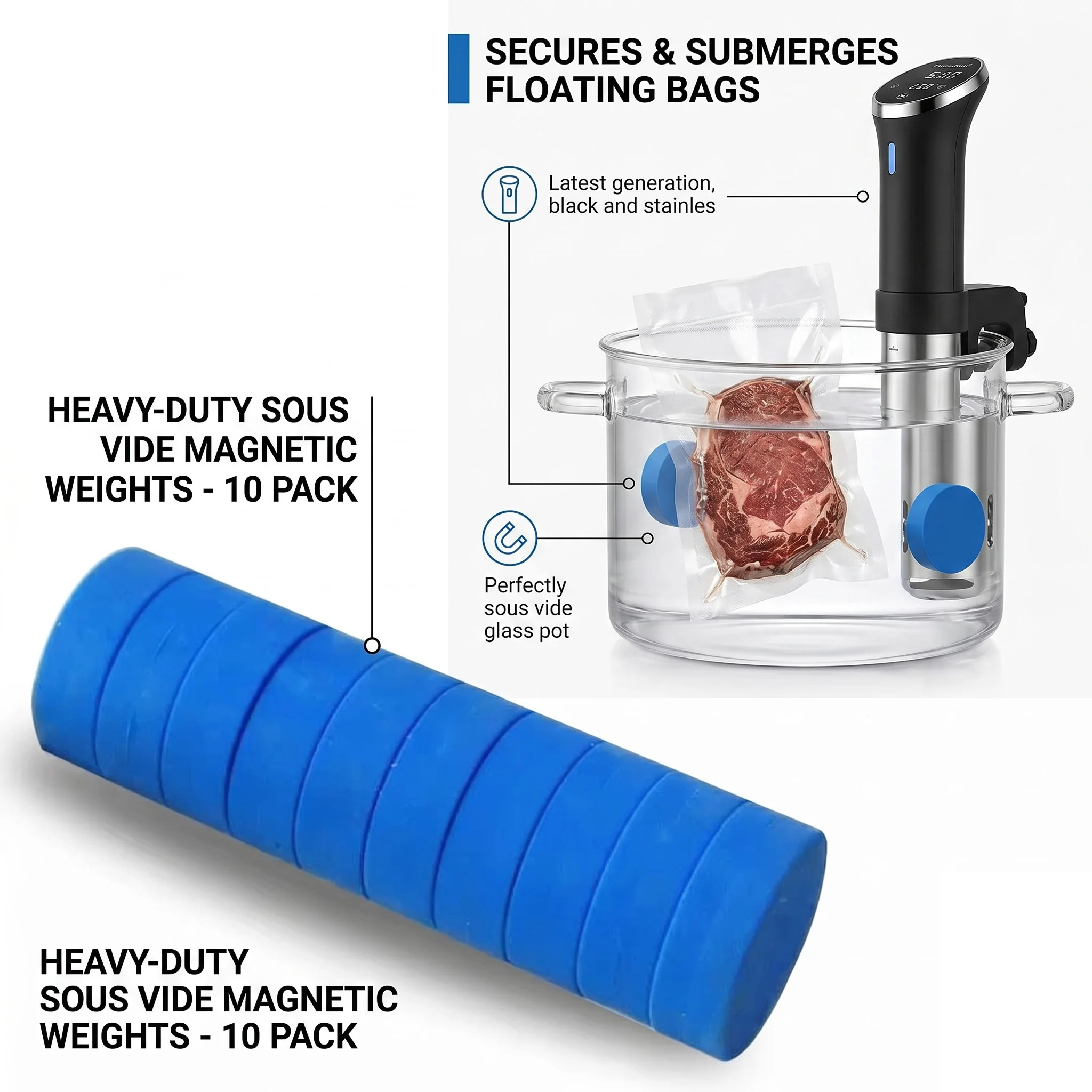 

4 10 Pcs Sous Vide Magnets Silicone Weights Stop Floating Bags Submerged Food Cooking Accessories Water Bath Immersion Tool Kits